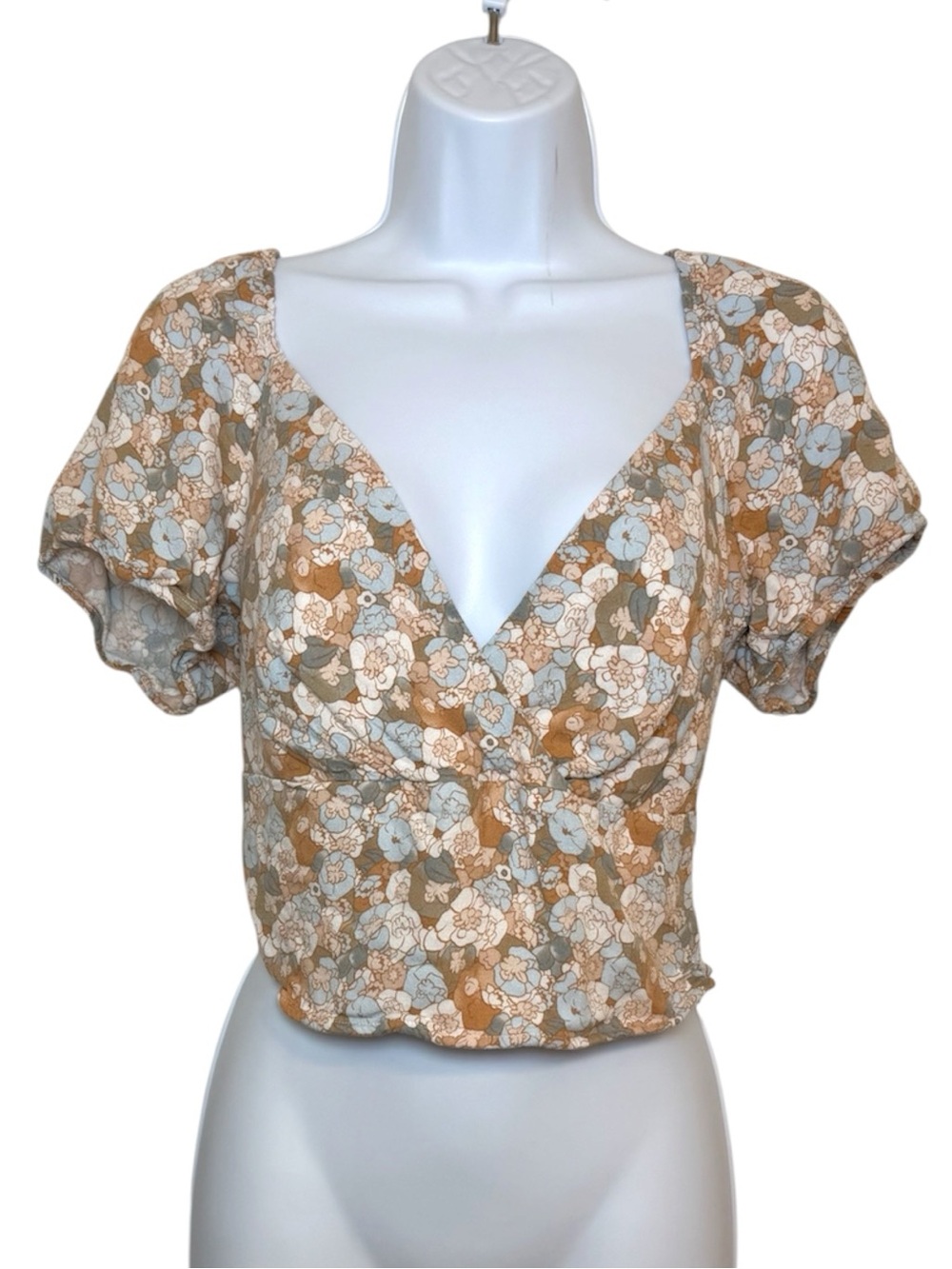 Guess Los Angeles Floral Puff Sleeve Crop Top Cottagecore Boho Size Large
